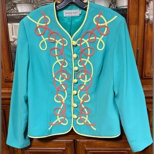 Vintage 1980s Howard Wolf Retro Green Teal Toggle Festive Jacket Size 12